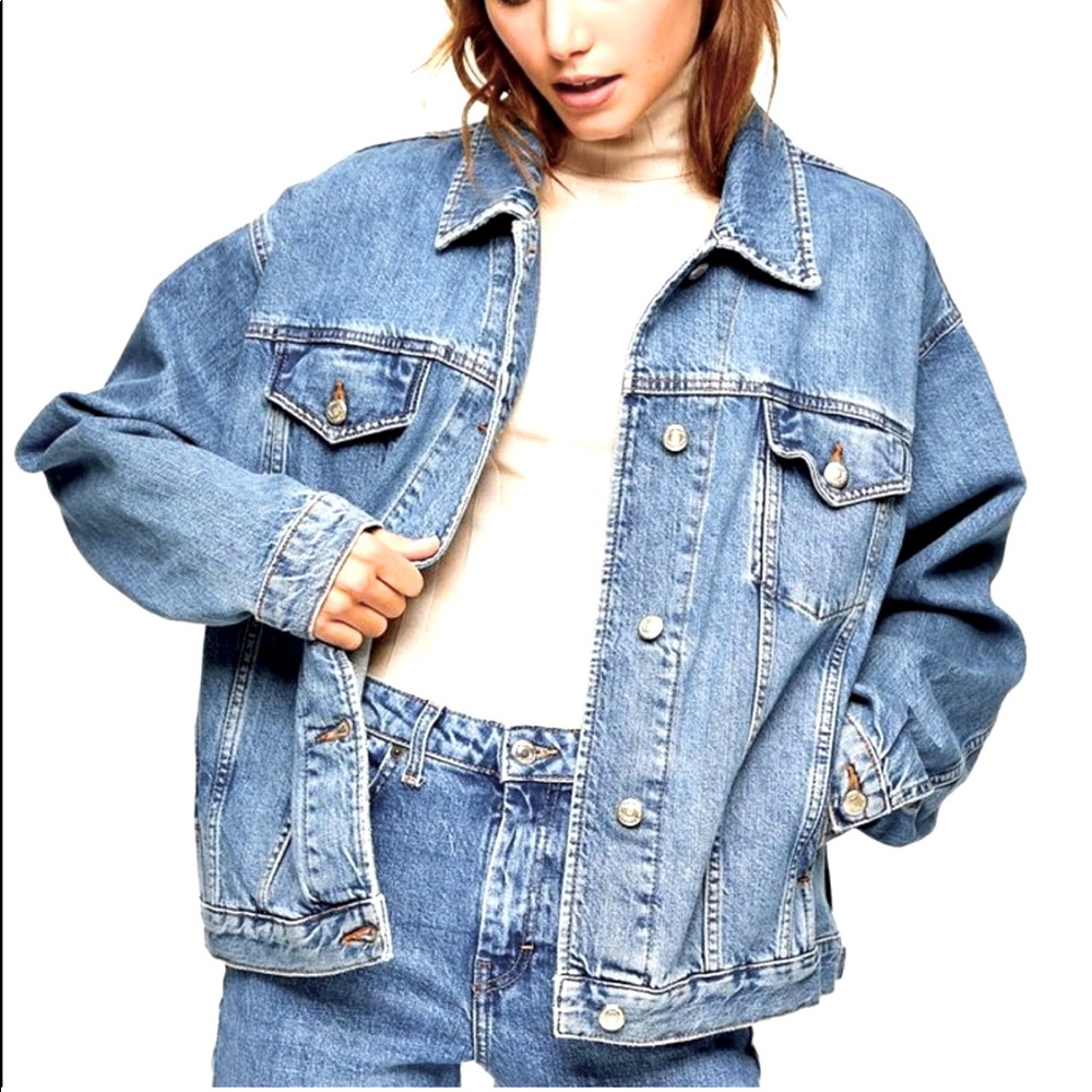 Topshop MOTO Light Blue Oversized Denim Jacket
